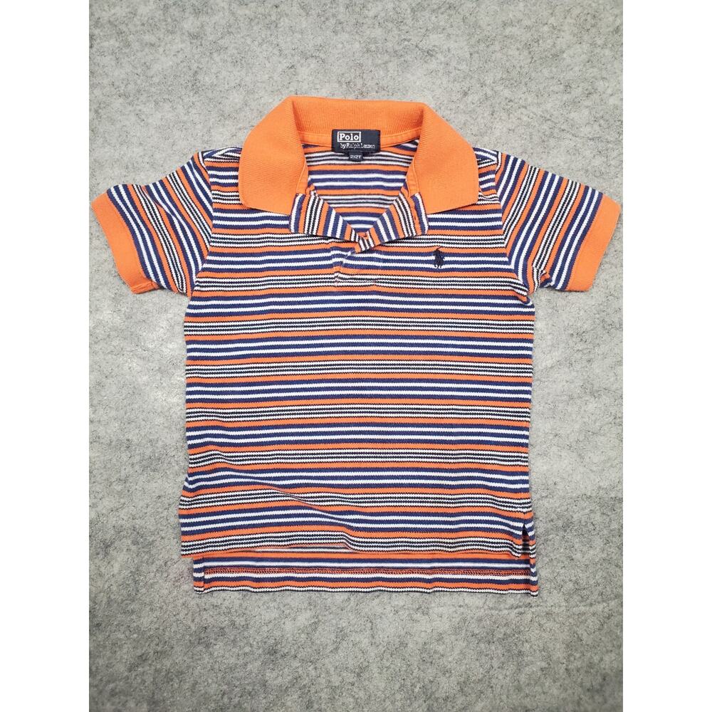 Polo Ralph Lauren Boys 2T Blue Orange White Striped Cotton Polo